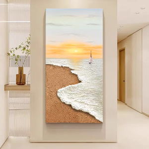 Pintura al óleo pintada a mano, paisaje al amanecer con textura 3D, arte de pared para entrada, sala de estar, mural decorativo - Product Image 3