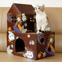 Vente en gros et personnalisable : Villa pour chat rétro à 2 niveaux à motif écossais, en carton ondulé facile à assembler, impression de logo de marque disponible