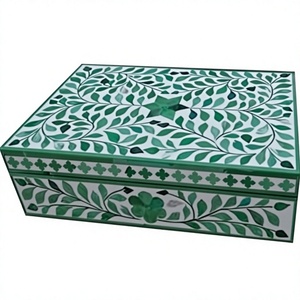 BS INTERNATIONAL Luxury Indian Handmade Engraved Black Antique Bone Inlay Christmas Bracelets Packaging Gift <b>Box</b> Square Pattern - Product Image 4