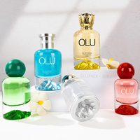 Bouteille de parfum en verre rechargeable vide de luxe transparente personnalisée avec boîte de forme ronde à fond épais de 30ml 50ml 100ml