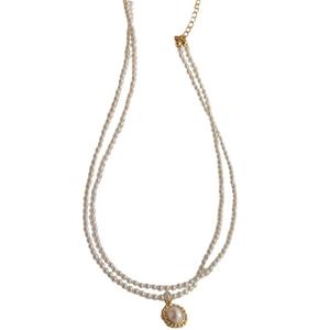 Collier pour femme en perles d'eau douce à double couche injectées d'or 4K, 4-5 mm, chaîne de clavicule, série de perles de niche au tempérament - Product Image 5