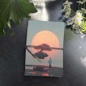 Cuaderno A6 hecho a mano, páginas reemplazables, regalo de lujo para conferencias, notas clave con hombre, isla flotante, árbol, impresiones de luna llena en - Product Image 1