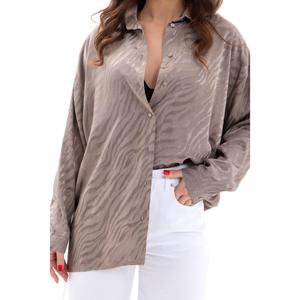 Camisa de satén con botones para mujer, estilo sencillo para uso diario, blusa de manga larga de ajuste holgado - Product Image 4