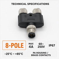 Leaka IP67 M12 Y Splitter Un Mâle Deux Femelle Connecteur Étanche 3 4 5 Broches Bornes Circulaires Longueur Personnalisée 5A Métal Plastique