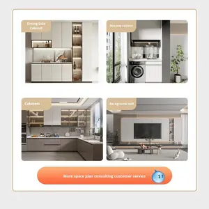 家全体をカスタムデザインしたモダンな木製壁掛けリビングルーム家具、テレビキャビネット、フルウォール収納 - Product Image 4