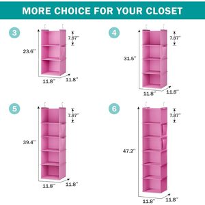 Hanging Closet Organizer 5 <b>Shelf</b> Light Pink Fabric Storage <b>Shelves</b> For Bedroom Neatening <b>Hook</b> Type - Product Image 6