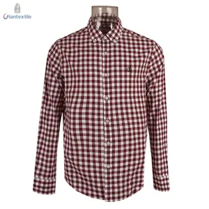 Camisa de hombre de diseño moderno de alta calidad Borgoña check 100% BCI algodón manga larga hilo teñido check Cool Shirt para hombres