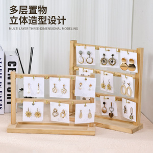 Wooden Jewelry Display Rack 4 Layer Solid Wood Hook Stand For Earrings Rings Necklaces Bracelets Storage Organizer - Product Image 4
