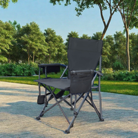 Chaise pliante compacte à dossier haut en acier, siège portable d'extérieur avec accoudoirs et poche latérale pour jardin, camping, plage, pêche