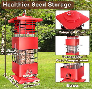 Comedouro de Metal Reforçado de 3 Libras Mais <span class=keywords><strong>Popular</strong></span> de 2026 com 4 Portas de Alimentação para Pássaros Selvagens, Comedouro de Sementes para Cardinais, Tentilhões e Pardais - Product Image 5
