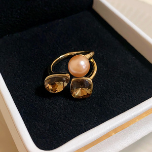 MTR21365 Bague ouverte goutte d'eau carrée or clair plaqué perle de luxe élégante vintage chat bague en cuivre - Product Image 5