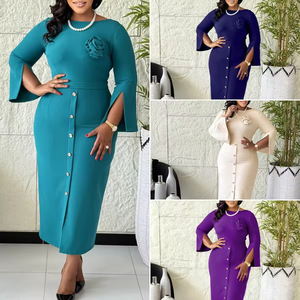 Trendy Spring Dresses Women Casual Lady Elegant O-Neck <b>Hip</b> Warp Ladies Office Dresses African Dresses <b>for</b> Women With Flower - Product Image 2