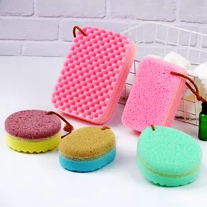 Colorful Three-layer Wave-shape Composite High Double-sided Effective Decontamination Body Skin Bath Cleaning Sponge