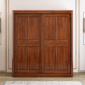 Dazhang Jiaju Solid Wood <b>Wardrobe</b> Walnut Sliding Door Two Door Bedroom Storage Cabinet <b>Large</b> Capacity - Product Image 2