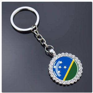 Venta al por Mayor de Llaveros de una Sola Cara con el Emblema Nacional de las Islas Salomón, con Patrones de Varios Países e Incrustaciones de Diamantes de Imitación - Product Image 1