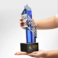 Trophée en cristal bleu haut de gamme personnalisable – Célébrité de l'événement pour récompenses de réunions annuelles d'entreprise et autres souvenirs artisanaux en cristal