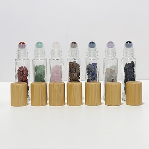 En Stock: Botella de Vidrio Transparente con Tapa de Bambú, Serie de 10 ml, Botella de Vidrio para Perfume y Aceites Esenciales con Rodillo de Piedras Preciosas - Product Image 5