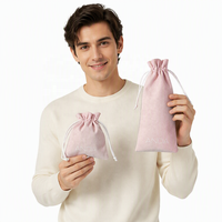 Pochette à bijoux en velours personnalisée écologique avec cordon de serrage, en tissu suédé double face, estampage argenté, pour rangement de colliers et lunettes