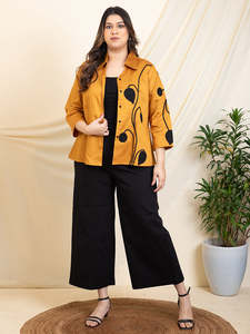 Solid Cotton Leaf Patch Work Plus Size <b>Shirt</b> for Women Spread Collar Neck Long Sleeves Party Western Casual Summer Wear Stylish - Product Image 6