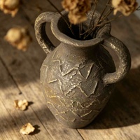 Vas MGO Rustic dengan Pegangan Ganda, Vas Amphora Antik, Vas Meja Gaya Farmhouse untuk Bunga Kering, Rumput Pampas, Dekorasi Rumah