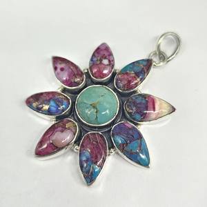 Colgante de plata turquesa de ostra natural, colgante bohemio hecho a mano de declaración de Plata de Ley 925 - Product Image 2