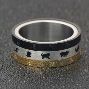 Anillo Ajustable de Tres Hilos de Acero Inoxidable de 8mm con 12 Animales del Zodiaco Giratorios para Mujer, Joyería de Regalo - Product Image 4