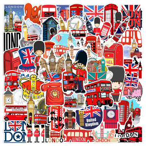 Autocollants muraux en vinyle, 50 pièces, bleu rouge britannique, scène de londres classique, cabine téléphone, Bus, bagages, personnalisés - Product Image 1