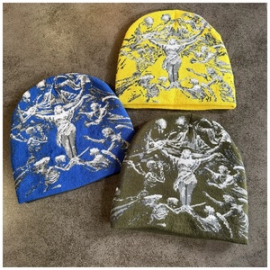 <span class=keywords><strong>Bonnet</strong></span> en tricot jacquard inspiré du style Y2K, unisexe, streetwear tendance, motif tête de mort, ajustable, chaud, pour l'hiver, nouvelle collection, casquette tendance - Product Image 3
