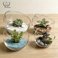 Vase en verre transparent à bords inclinés pour aquarium, décoration de bureau, terrarium pour mousse, conteneur écologique pour micro-paysage