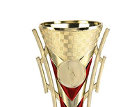 Trophée en plastique rouge plaqué or B&C SL265 fabriqué en Chine en 2024, personnalisé pour les jeux, le sport, les championnats, souvenir, coupe du vainqueur