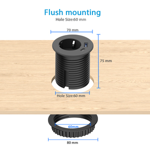 Usine noir construire EU Table <span class=keywords><strong>prise</strong></span> ronde <span class=keywords><strong>prise</strong></span> intégrée avec <span class=keywords><strong>USB</strong></span> <span class=keywords><strong>C</strong></span> PD20W 6.56FT cordon électrique œillet <span class=keywords><strong>prise</strong></span> de courant - Product Image 4