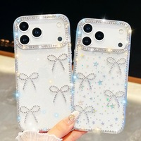 Coque de téléphone PC à strass scintillants avec nœud pour iPhone 18 Pro Max 18 17 16 15, nouveau style, design Ins, protection intégrale 360, motif à pois en relief