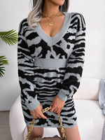 Robe pull pour femme, automne-hiver, mélange de laine et d'acrylique, manches régulières, tricotée, avec broderie florale, populaire
