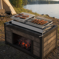 Barbecue en acier inoxydable Santa Maria intégré avec brasero, barbecue argentin, grille en V, hauteur réglable