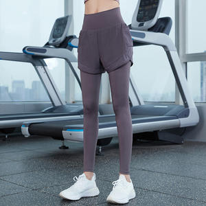 เลกกิ้งโยคะเอวสูงสำหรับผู้หญิงกางเกงออกกำลังกายแบบสองชิ้นกางเกงออกกำลังกายเอวยางยืดมีกระเป๋าตาข่ายน้ำหนักเบา - Product Image 1