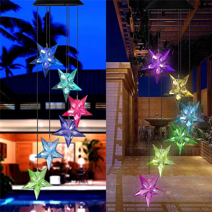 Hausgarten Romantische hängende Anhänger im Freien hängende Windspiele Lichter LED Solar Windspiele Farbwechsel Licht