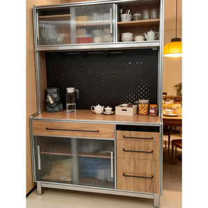 Modern Birch Wood Aluminum Frame Storage Cabinet With Glass Doors And Drawers For Kitchen Use - Product Image 1