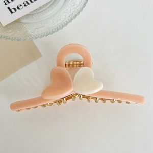 CANYUAN-Pinzas de pelo gruesas personalizadas para mujer, pinzas de pelo de aleación de doble amor de acetato para niña - Product Image 3