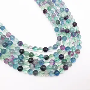 Natural Stone Beads 6-12mm Fluorite Round Gemstone Loose Beads with Elastic Bracelet String for Bracelets Necklace Making