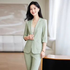 Pink Striped Suit Women's Summer Cropped Sleeves Short High Sense Professional Formal Suit Casual Suit And Pants