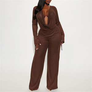 Tenues pour femmes, haut court à manches longues et col en V profond, pantalon, ensemble sexy en maille pour femmes, 2 pièces - Product Image 4