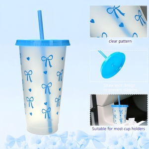 Gobelet de voyage réutilisable en PP de 24 oz avec couvercle et paille, motif nœud mignon, portable, résistant à l'eau bouillante, pour eau, thé au lait et jus - Product Image 3