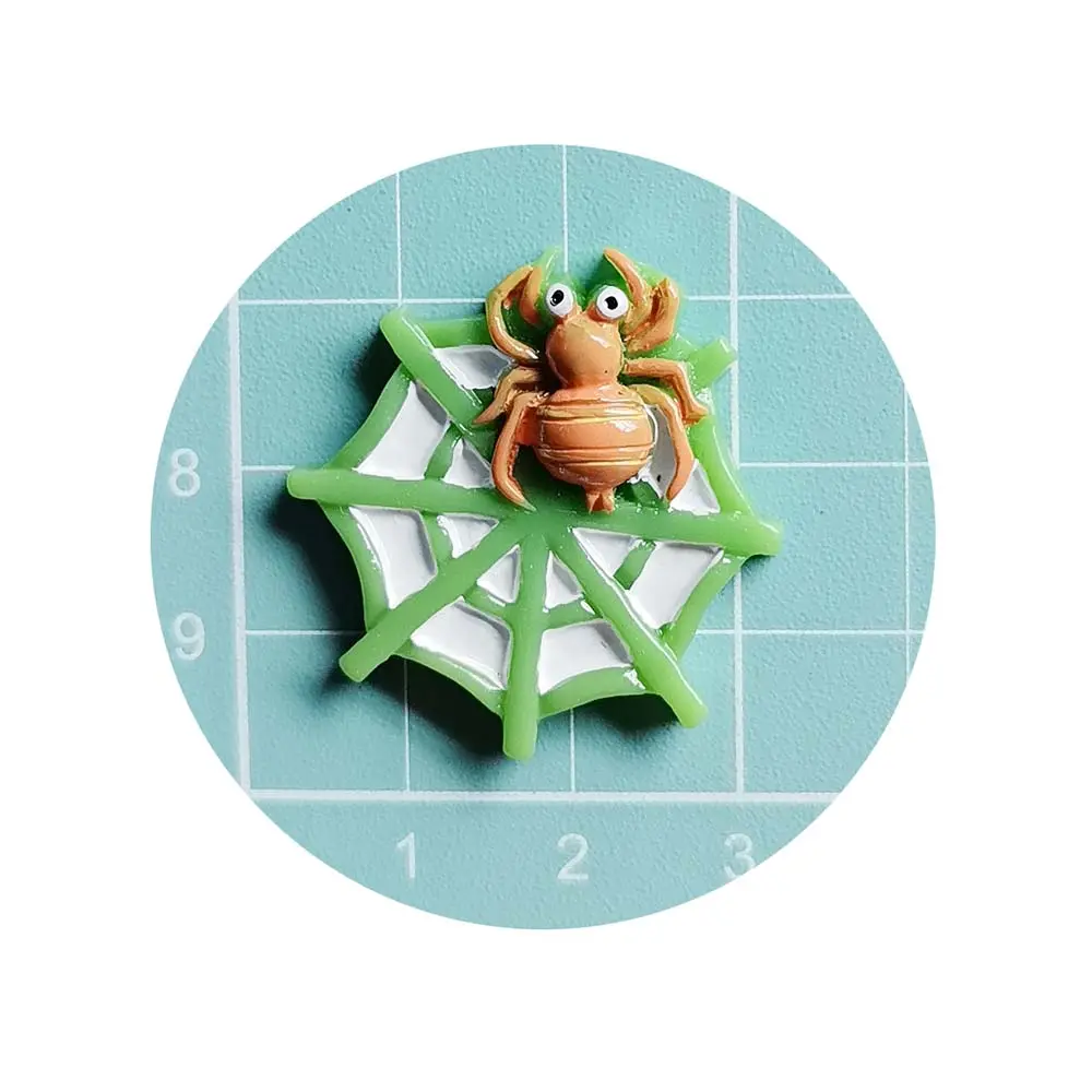 100pcs Customized Resin Halloween Flatback Cabochon Spider with Web Miniature Art Supply Decoration Slime Charm Craft