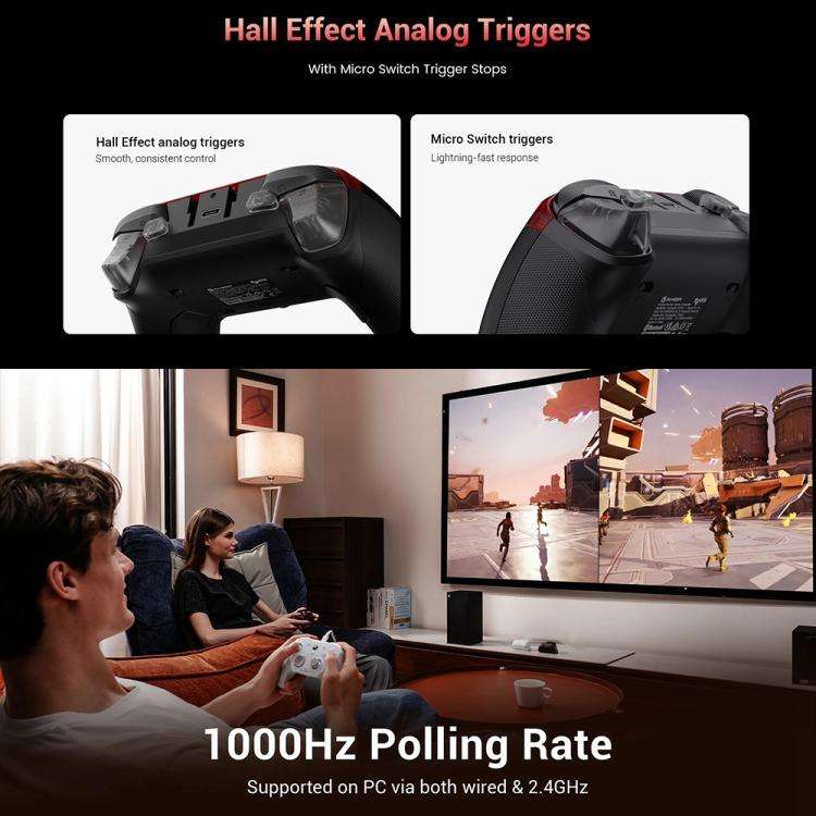 ORANGLES GameSir G7 Pro Tri-Mode Wireless Controller | Hall Effect TMR Sticks, Hair Trigger Mode, 1000Hz Polling, Charging Dock – White (Kuwait) - full product showcase - displaying specifications - Image 5 of 6 | adapts to any space | GameSir G7 Pro Tri-Mode Wireless Controller | Hall Effect TMR Sticks, Hair Trigger Mode, 1000Hz Polling, Charging Dock – White (Kuwait) deal New Jersey | Free Shipping ORANGLES
