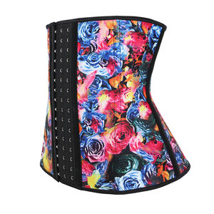 Wholesale Breathable Flower Printed Latex Waist Cincher <b>3</b> Layers Medium Control Tummy Control 9 Steel Bones <b>3</b> Row Hooks Waist - Product Image 3