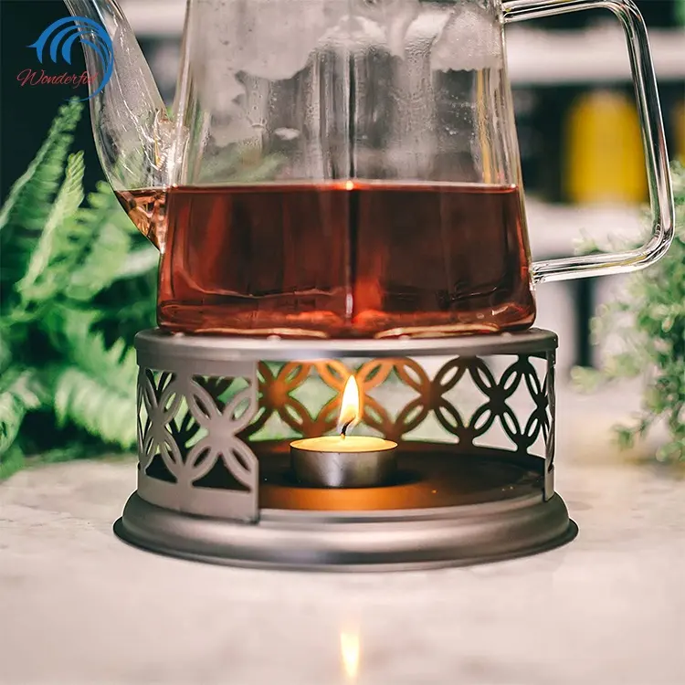 Calentador de té de metal, soporte de luz, taza de café, vaso de vidrio, tetera, juego de vela de cera de aceite, calentador de té de acero inoxidable