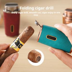 Encendedor de Cigarros de Cuero <span class=keywords><strong>con</strong></span> Doble Llama, Encendedor de <span class=keywords><strong>Butano</strong></span> de Cuero <span class=keywords><strong>con</strong></span> Perforador y Soporte, Encendedores de Antorcha Recargables Personalizados al por Mayor - Product Image 5
