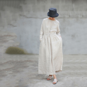 Đầm Maxi Nữ Dáng Ôm Cạp Cao Tùy Chỉnh Phong Cách Hàn Quốc Ngoại Cỡ Đầm Thường Ngày Vải Lanh - Product Image 2