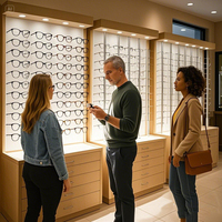 Meuble de présentation de lunettes de soleil et de lunettes optiques avec tiges verrouillables pour magasin d'optique