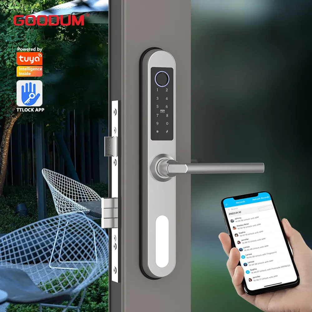 Goodum Tuya impermeable inteligente USB cerradura de puerta sin llave huella digital cerradura biométrica automática